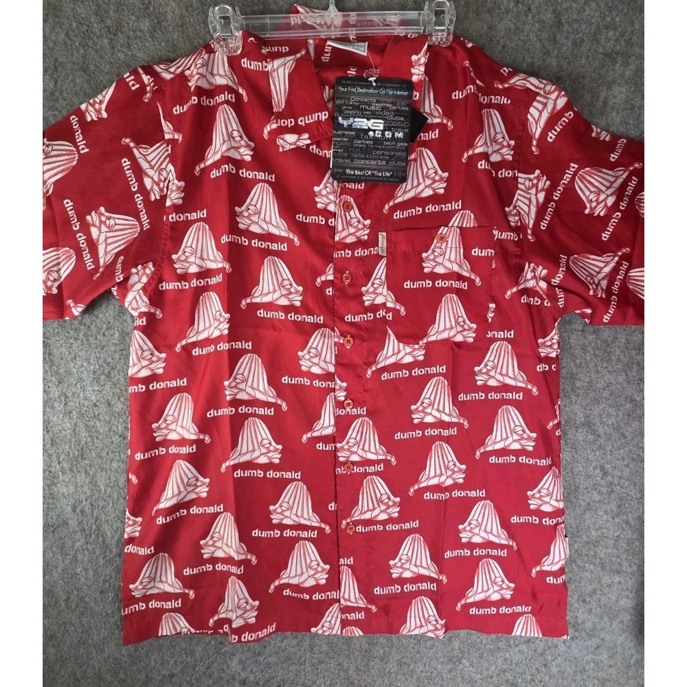 NWT Platinum FUBU Mens Shirt Button Up Red White Dumb Donald AOP Y2K Large
